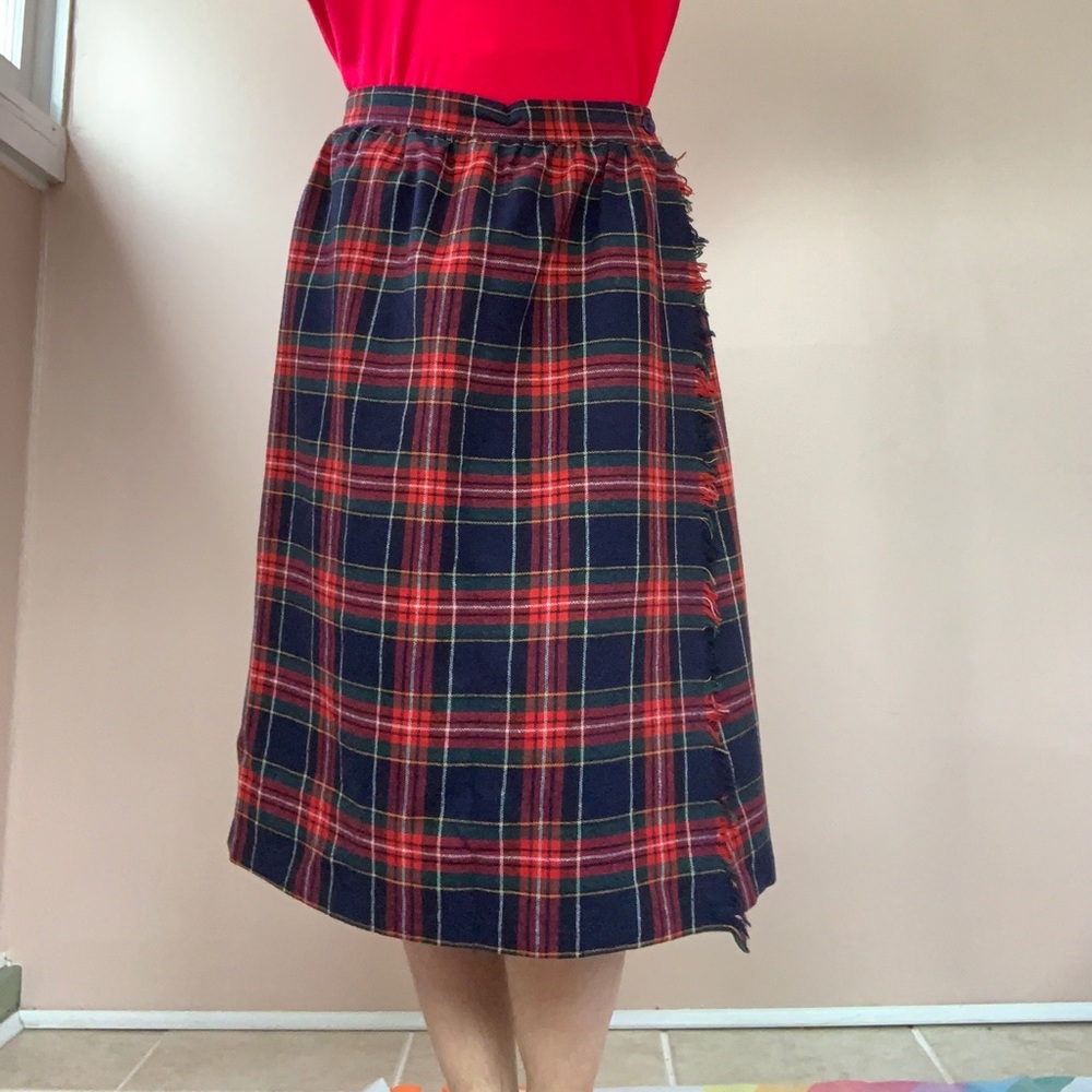 60s Wool Blend Plaid Skirt